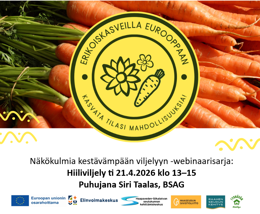 Porkkananipun päällä Erikoiskasveilla Eurooppaan -hankkeen tunnus